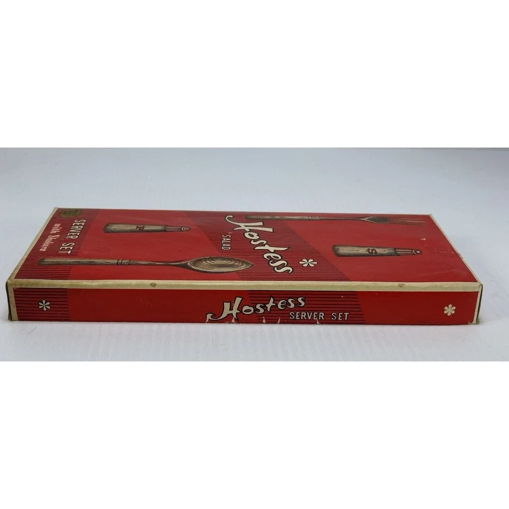 Vintage MCM Hostess Salad Server Set Shakers Salt Pepper Japan Artwood NIB‎